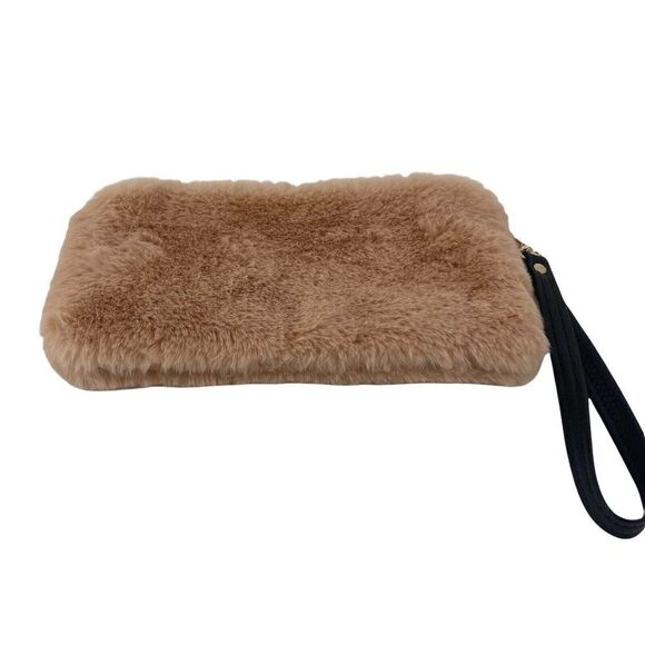 Blush Pink Faux Fur Wristlet Small Clutch Modern Cozy Chic Fun Night Out Plush - Picture 4 of 6
